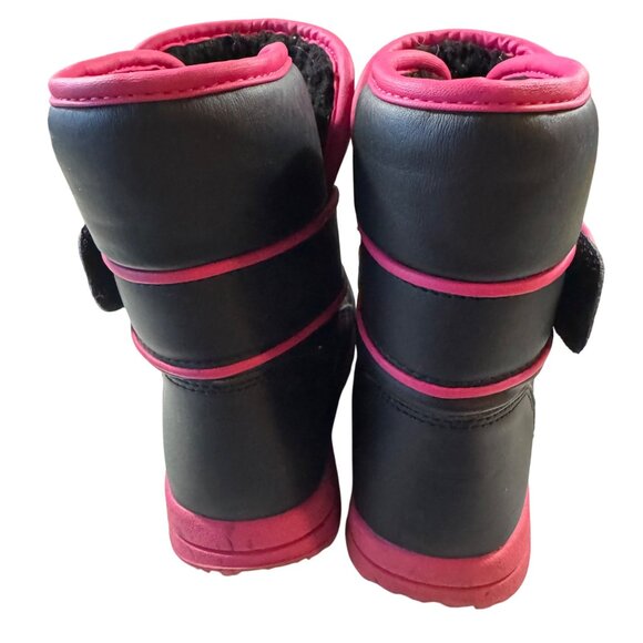 Toddler Girls Winter Snow Boots Size 9 Black &‎ Pink Hook and Loop Closures - Picture 4 of 8